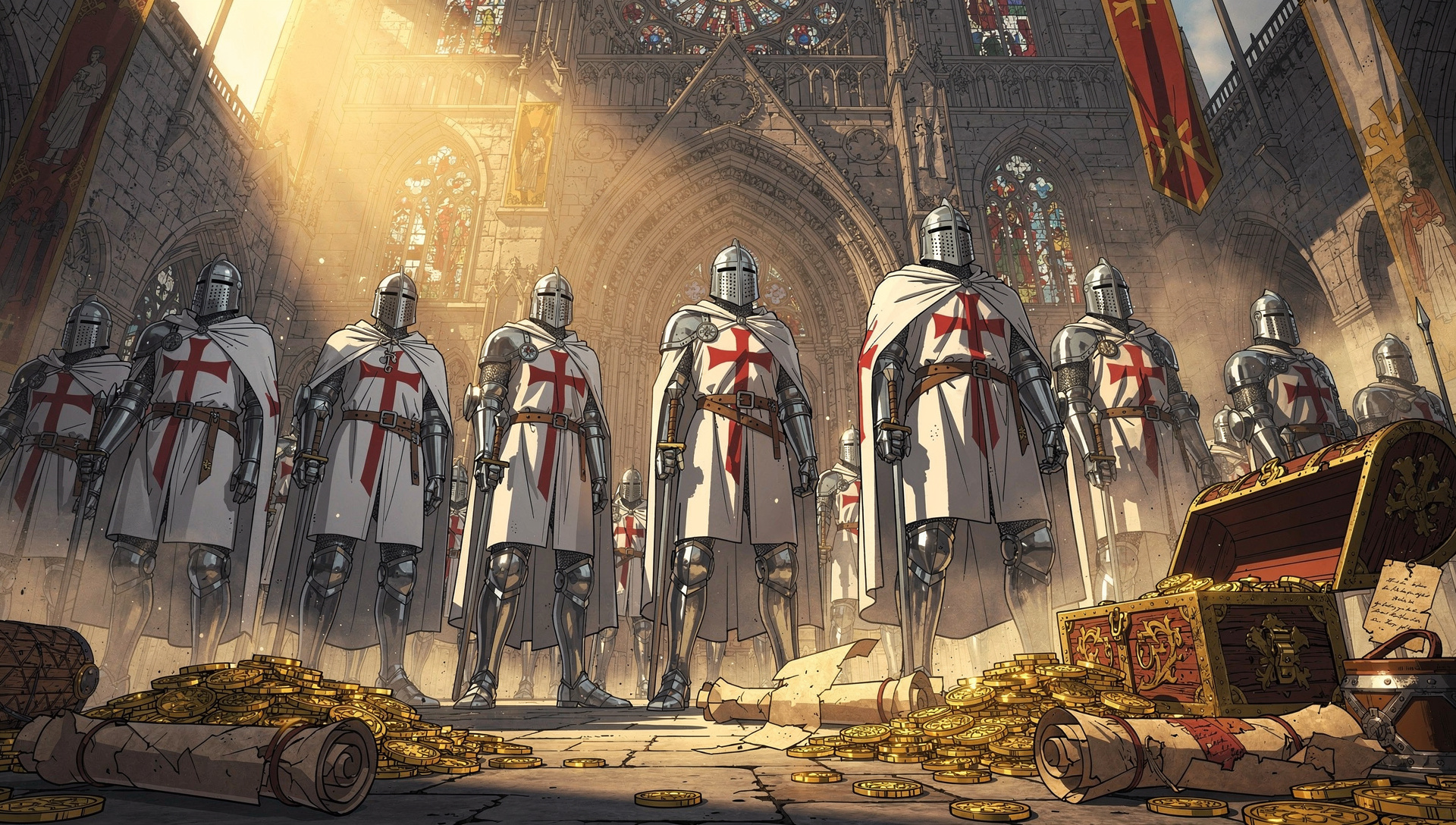 A medieval Templar scene for The Rise and Fall of the Knights Templar.