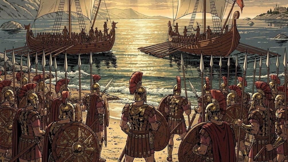 A mythic Odysseus cover scene for The Trojan War and the Journey Back to Ithaca.