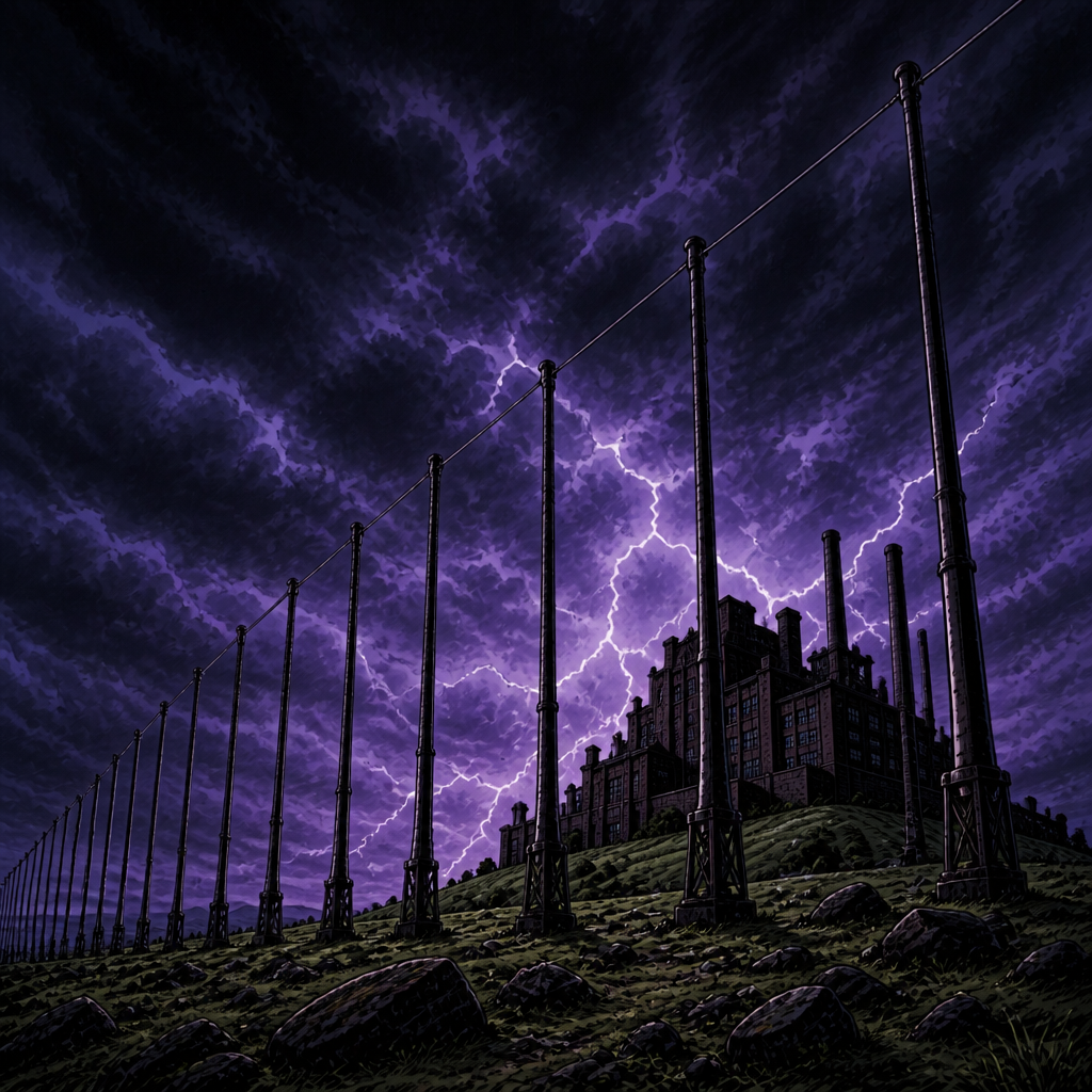 A storm-lit industrial still from the Storm over Steel dream collection.
