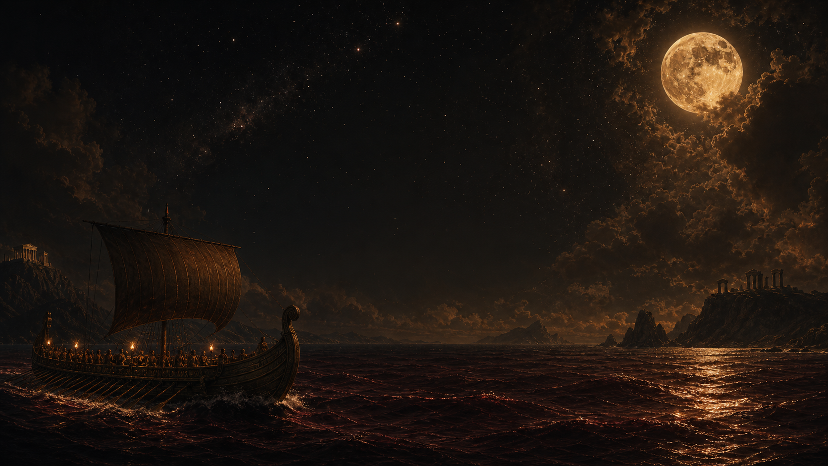 A mythic sea voyage scene for the Odyssey interactive journey.